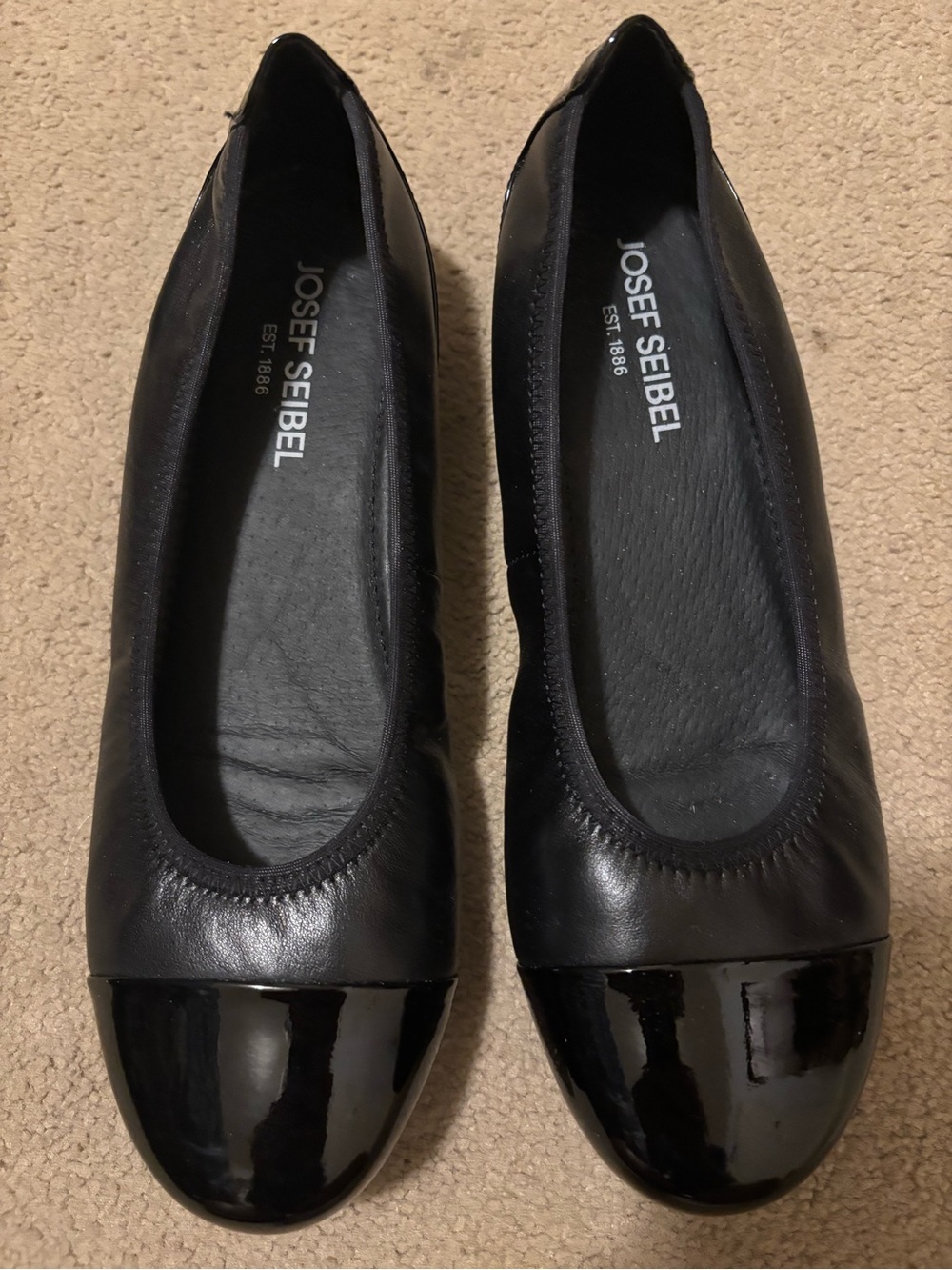 Josef Seibel Women's Black Leather Ballet Flats with Patent Toe size 41